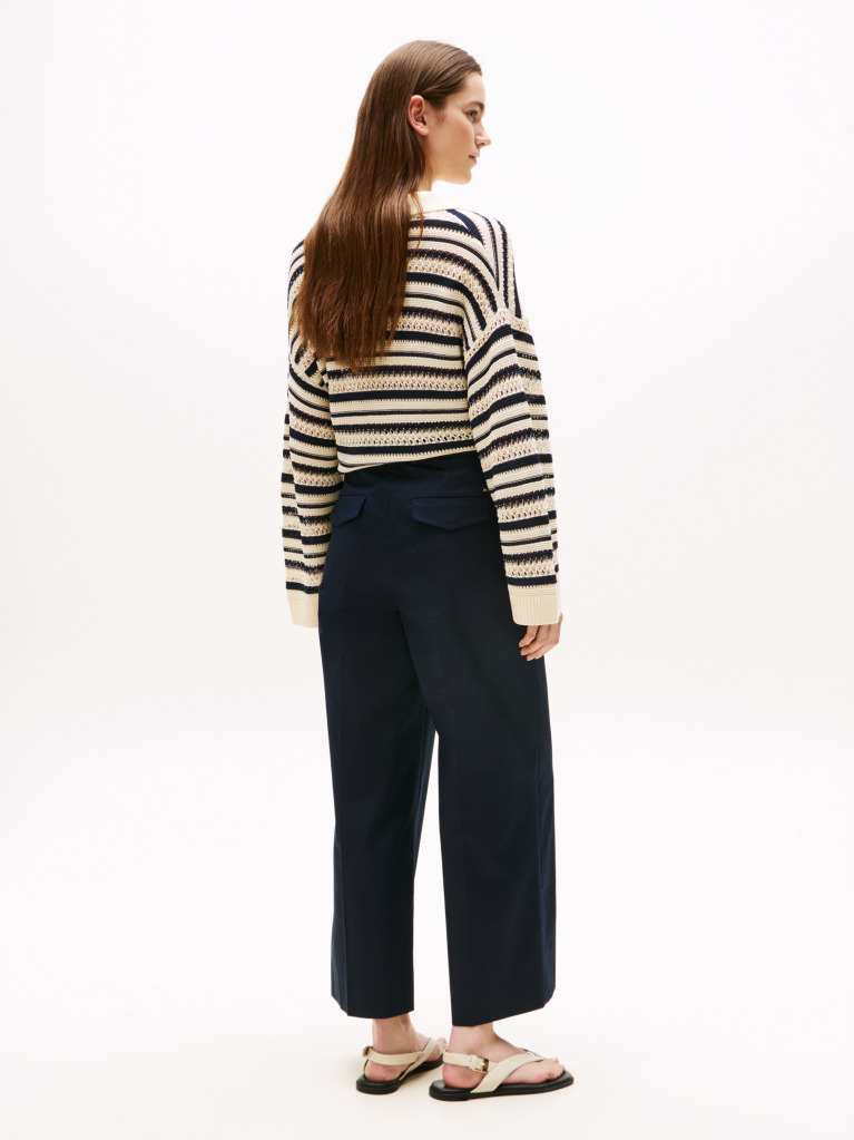 Blue Pressed Wide Leg Ankle Chinos  Women