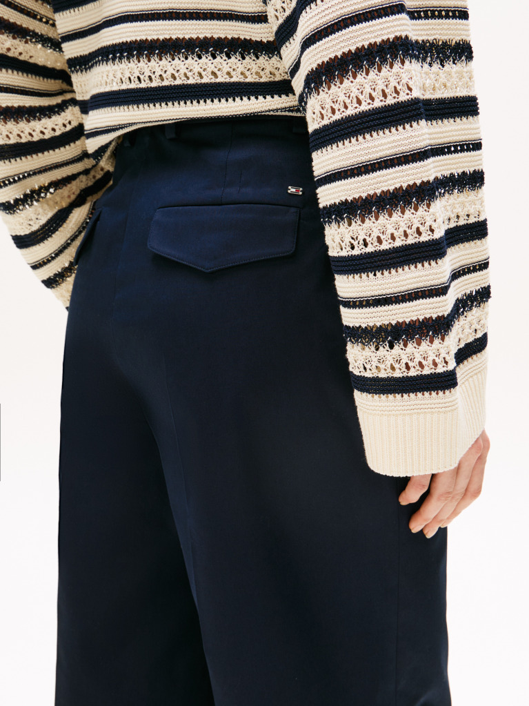 Blue Pressed Wide Leg Ankle Chinos  Women