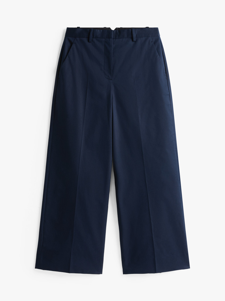 Blue Pressed Wide Leg Ankle Chinos  Women