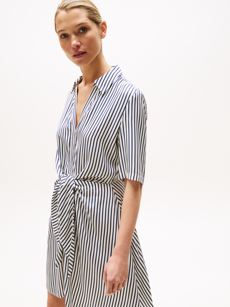 Multi Twill Short Sleeve Knot Short Dress  Women