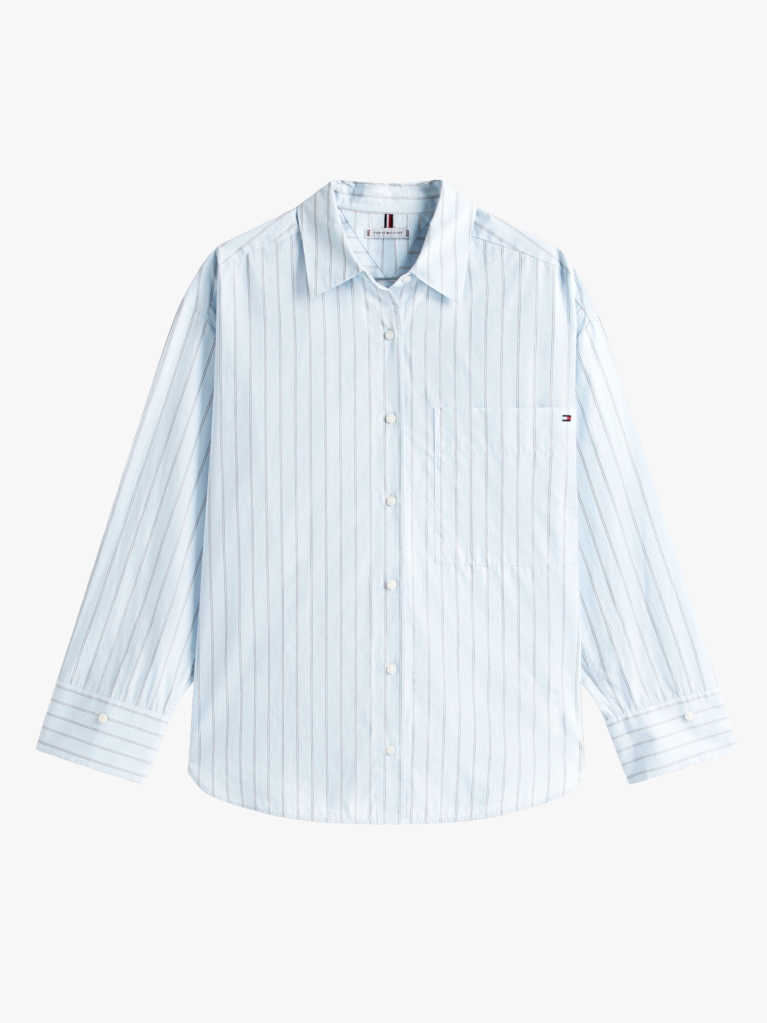 Blue Oversized Fit Adjustable Cuffs Poplin Shirt  Women