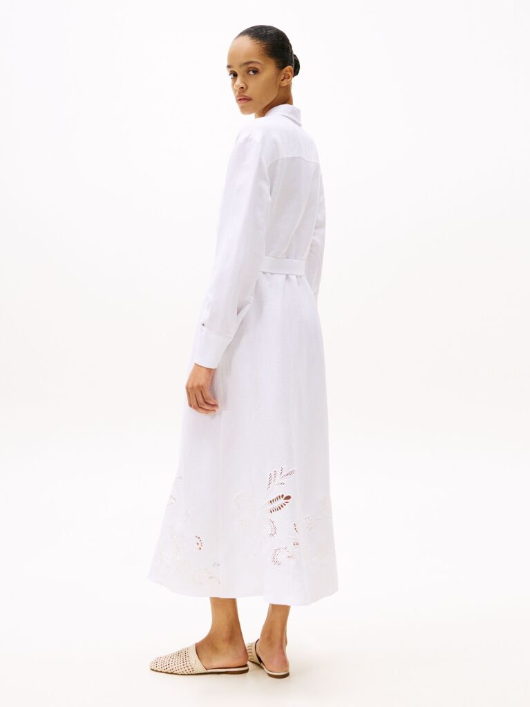 White Broderie Anglaise Maxi Shirt Dress  Women