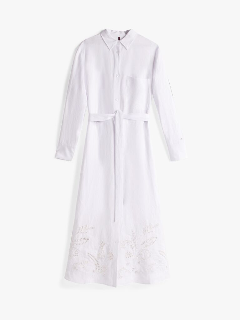 White Broderie Anglaise Maxi Shirt Dress  Women