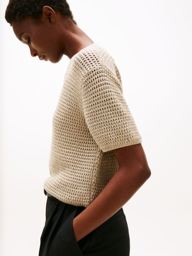 Beige Pointelle Crochet Jumper  Women