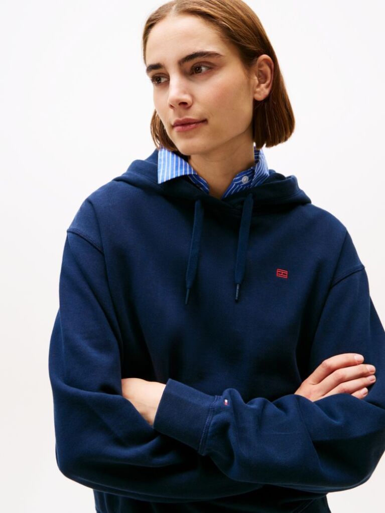 Blue Contrast Hilfiger Flag Embroidery Hoody  Women