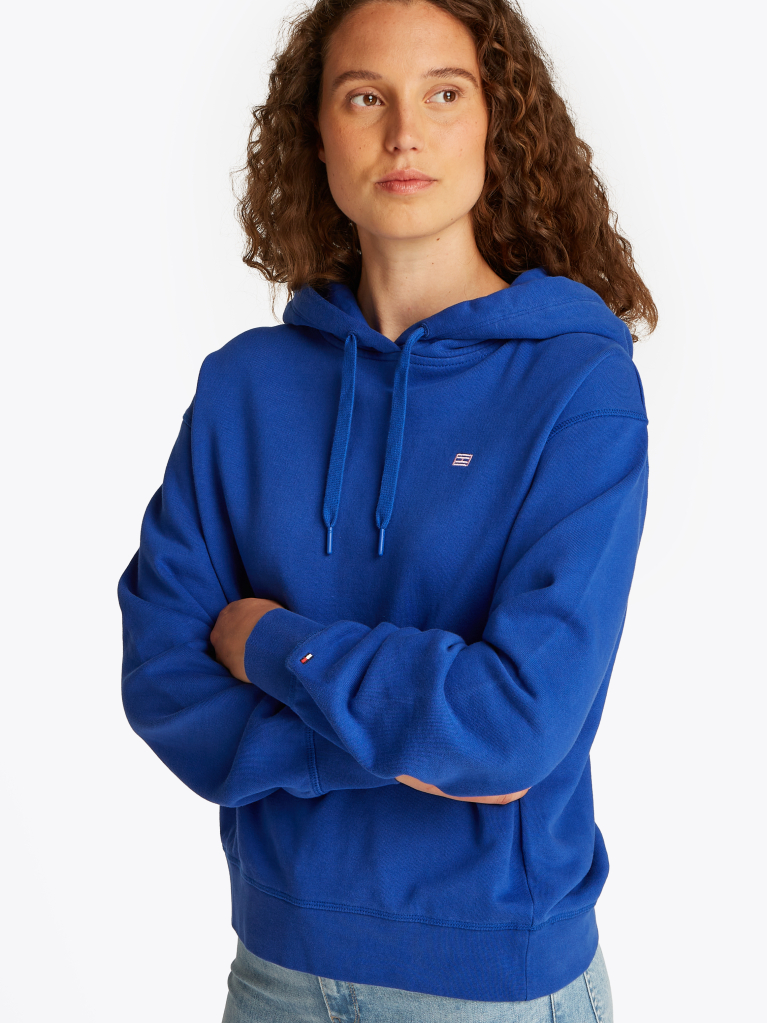 Blue Contrast Hilfiger Flag Embroidery Hoody  Women