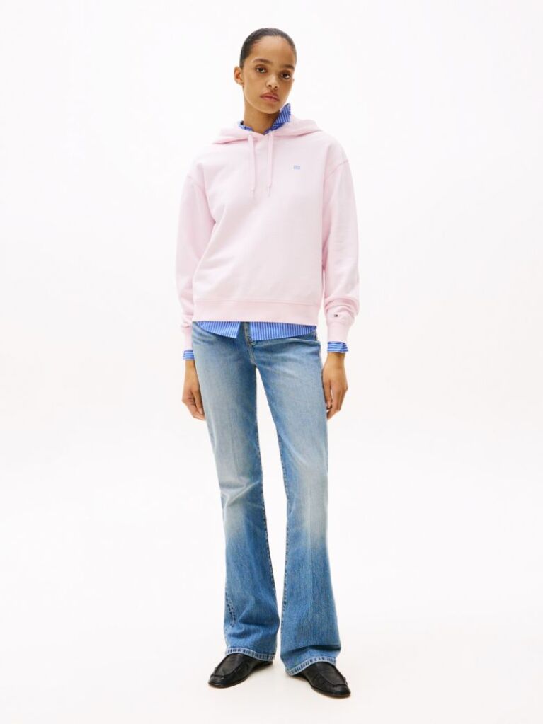 Pink Contrast Hilfiger Flag Embroidery Hoody  Women