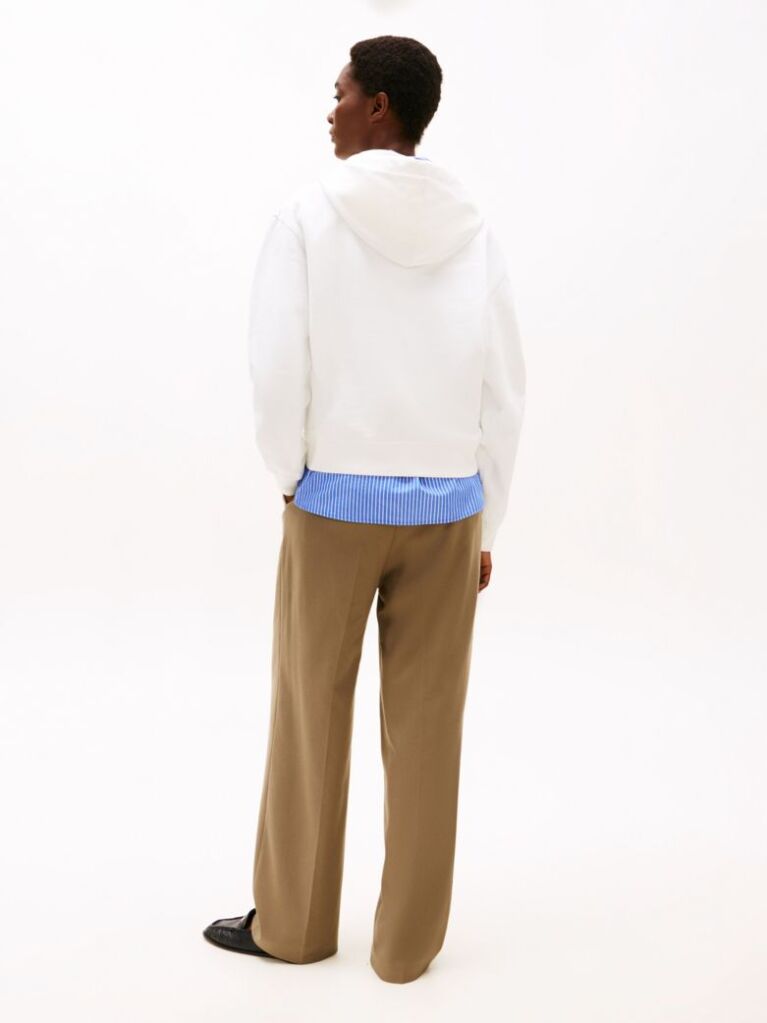 White Contrast Hilfiger Flag Embroidery Hoody  Women