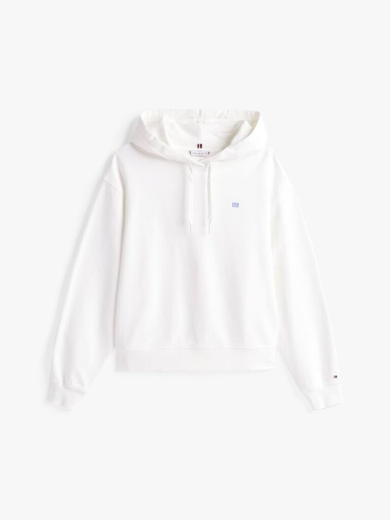 White Contrast Hilfiger Flag Embroidery Hoody  Women