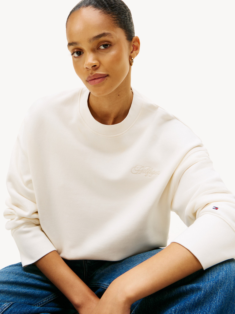 Beige Logo Embroidery Relaxed Fit Sweatshirt  Women