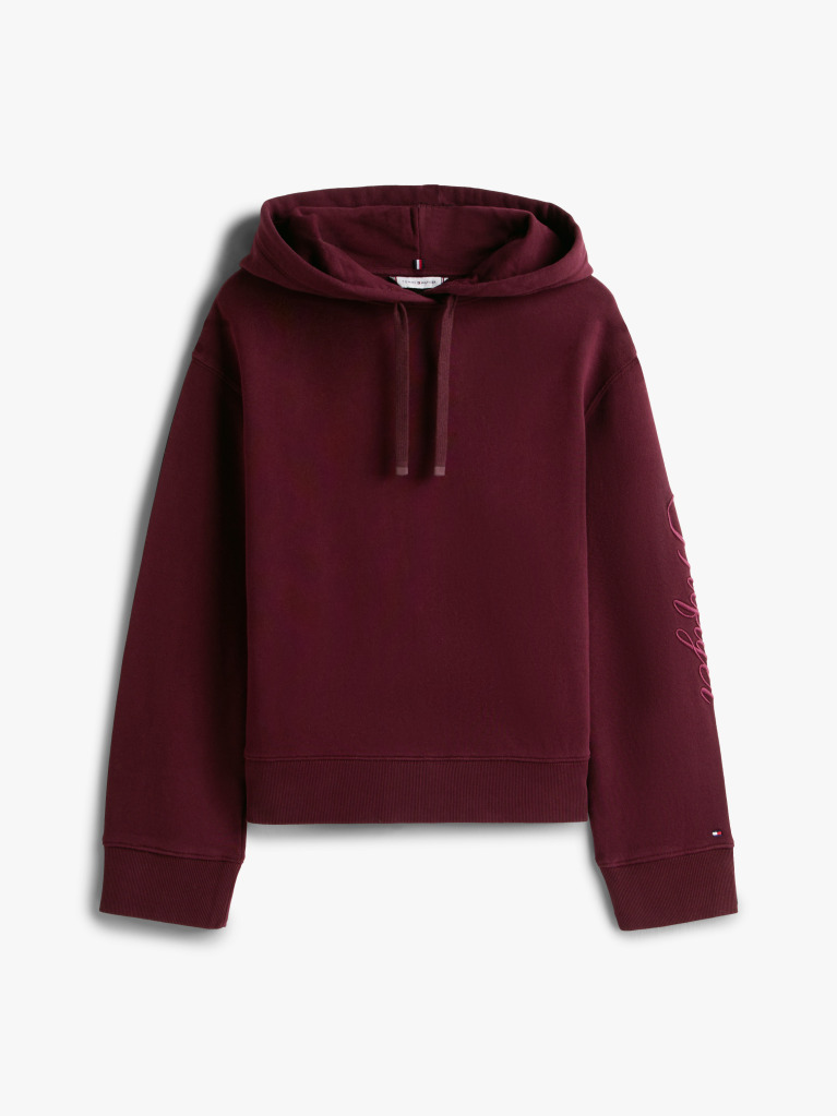 Red Logo Embroidery Drawstring Hoody  Women