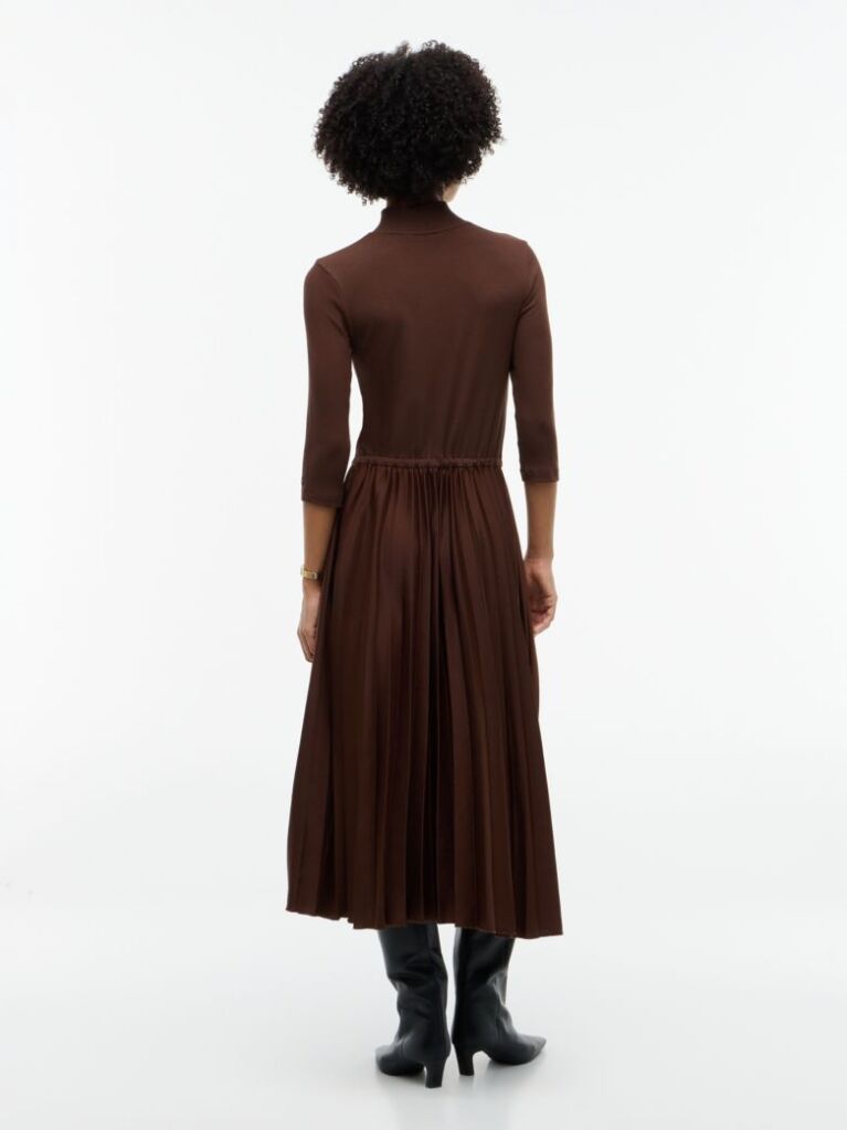 Brown Pleated Midi Fit And Flare Dress  Women