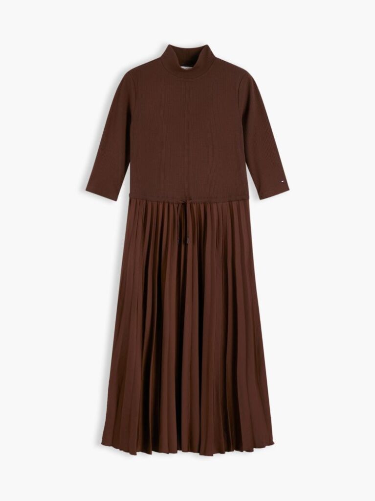 Brown Pleated Midi Fit And Flare Dress  Women