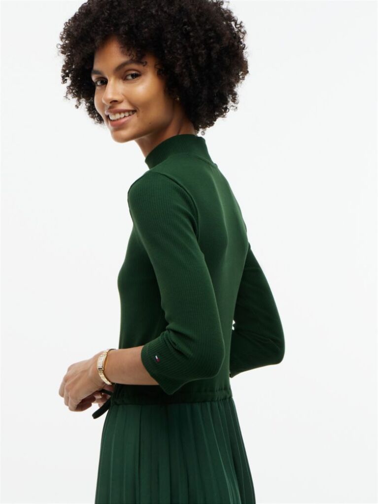 Green Pleated Midi Fit And Flare Dress  Women