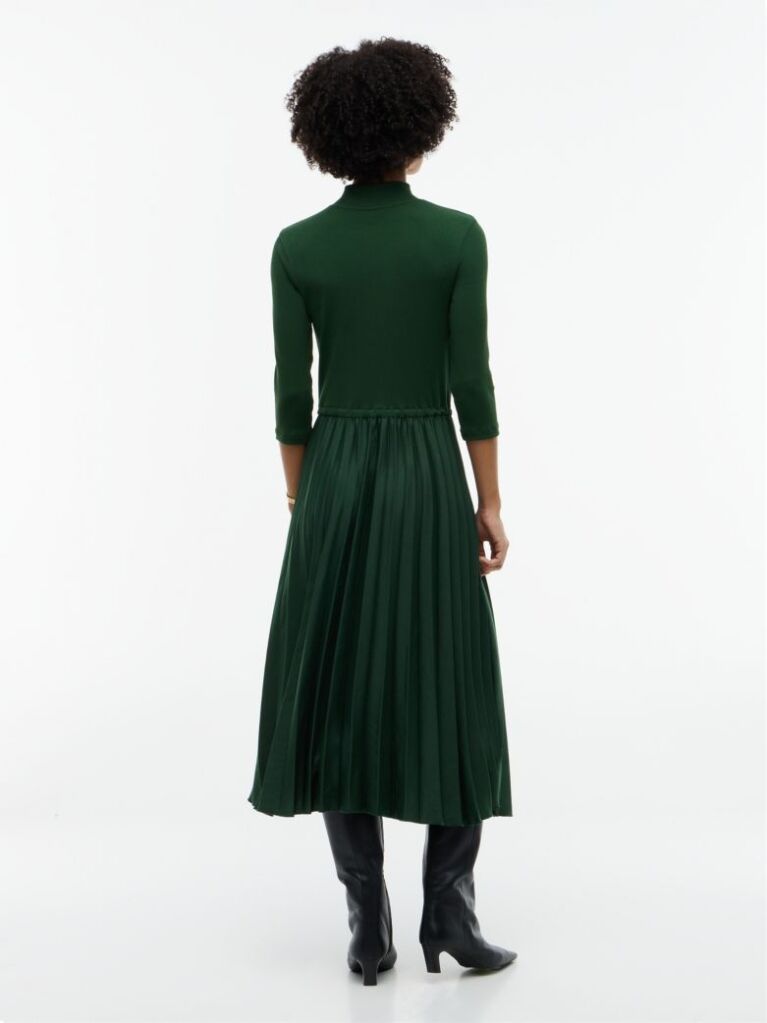 Green Pleated Midi Fit And Flare Dress  Women