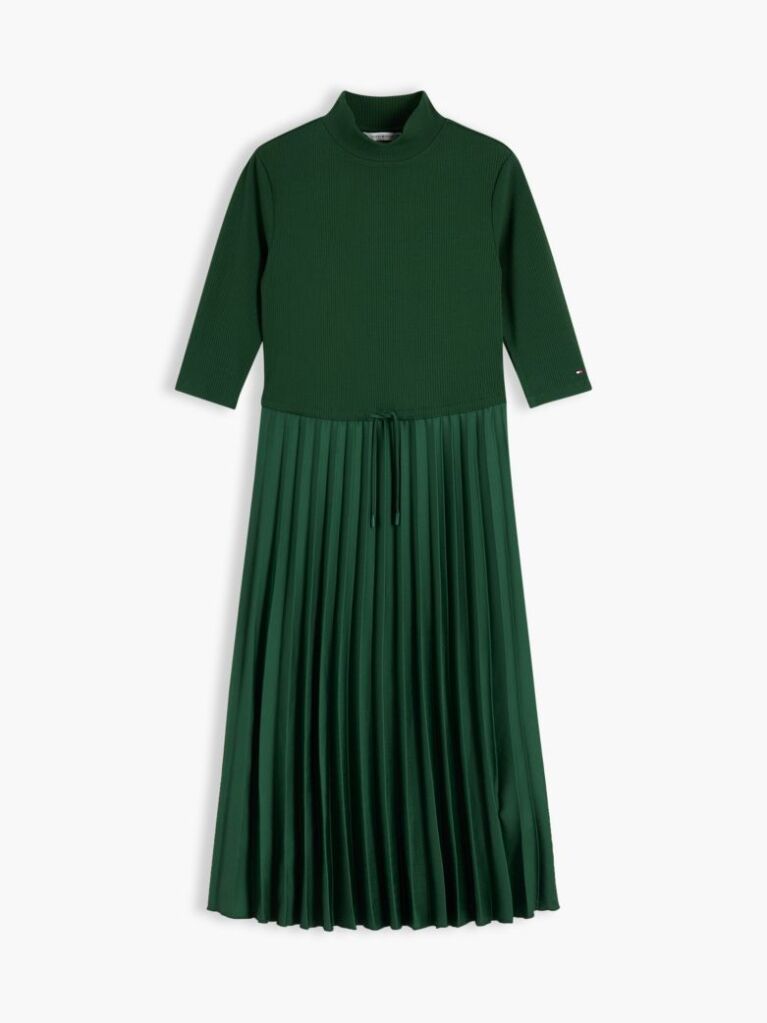 Green Pleated Midi Fit And Flare Dress  Women