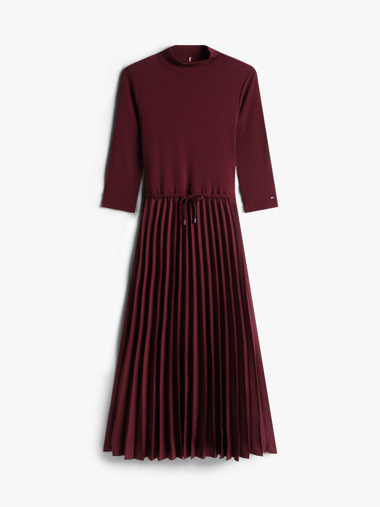 Red Pleated Midi Fit And Flare Dress  Women
