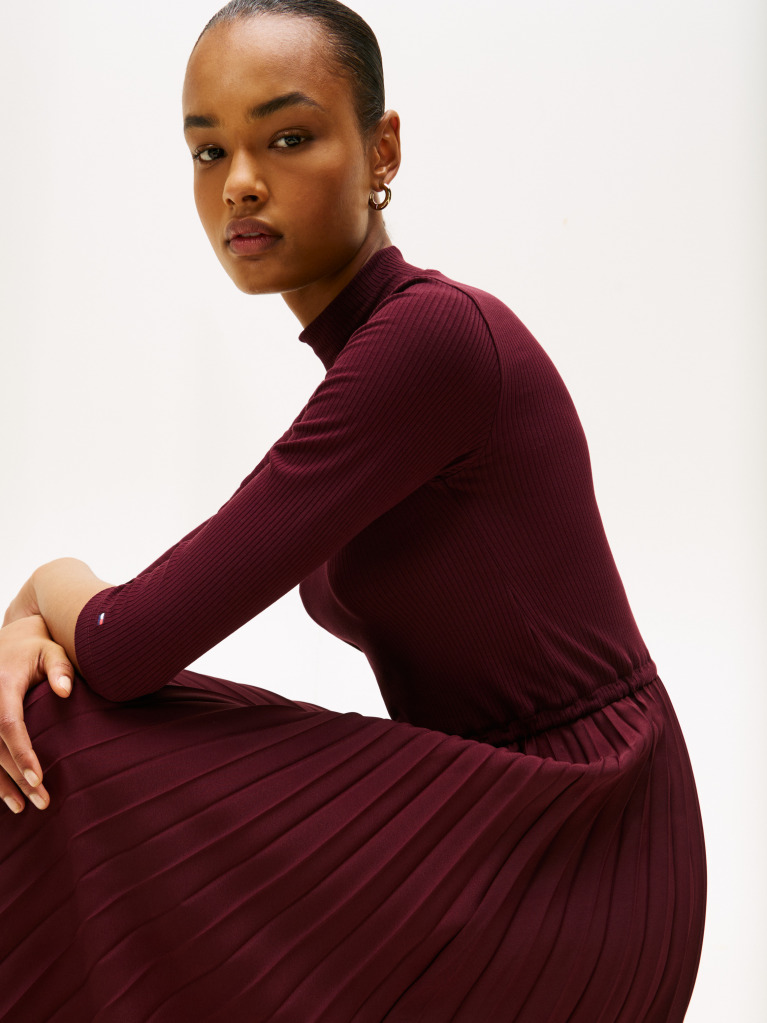 Red Pleated Midi Fit And Flare Dress  Women