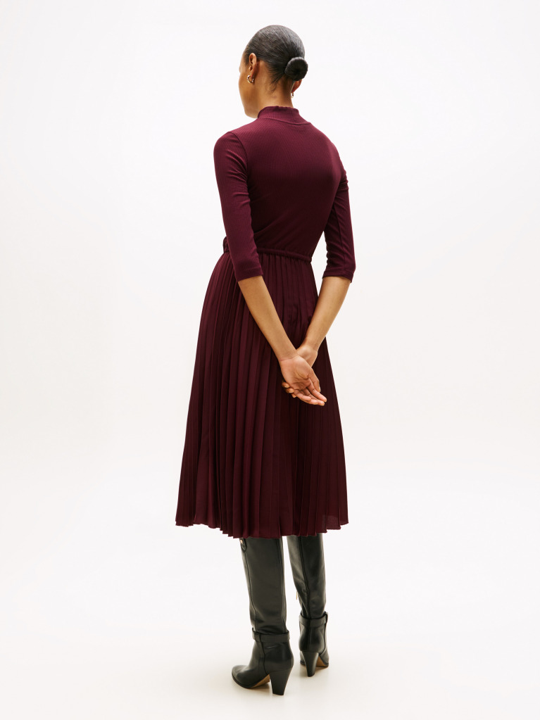 Red Pleated Midi Fit And Flare Dress  Women