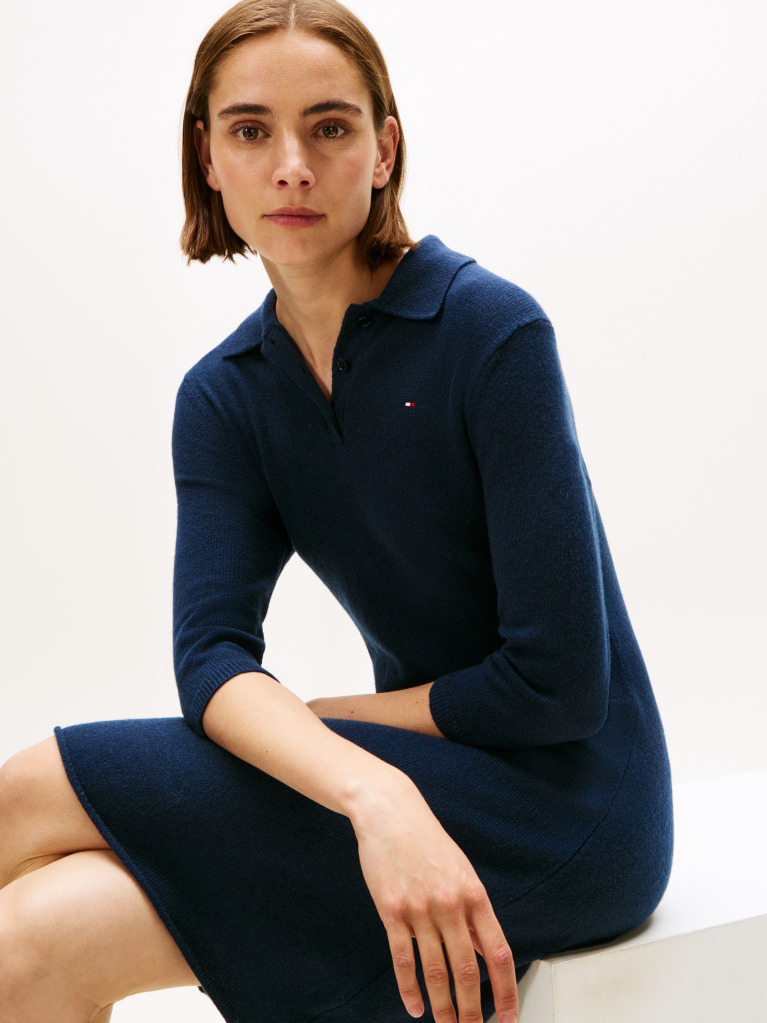 Blue Soft Wool Fit And Flare Mini Dress  Women
