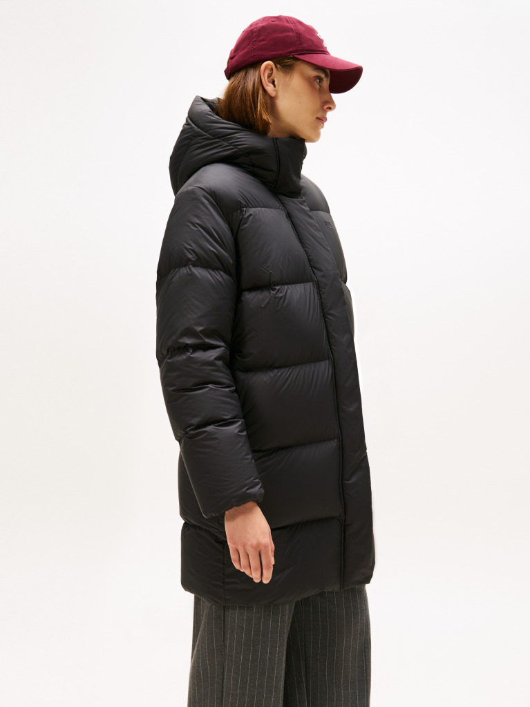 Black Water Repellent Down Hooded Coat  Women