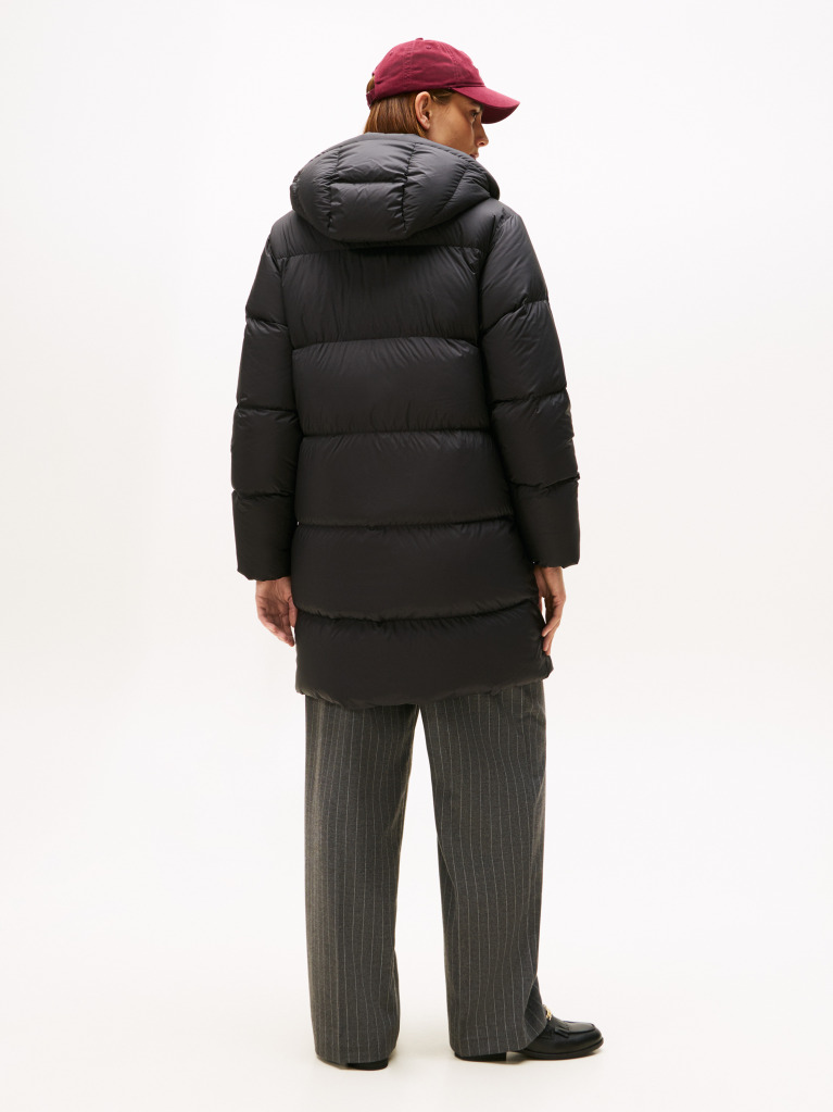 Black Water Repellent Down Hooded Coat  Women