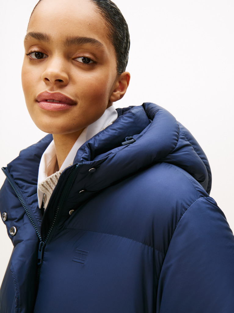 Blue Water Repellent Down Hooded Coat  Women