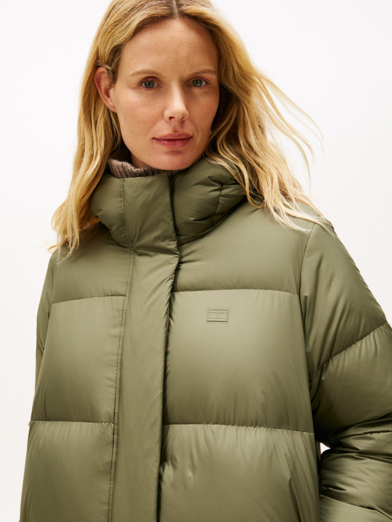 Green Down Hooded Longline Puffer Coat  Women