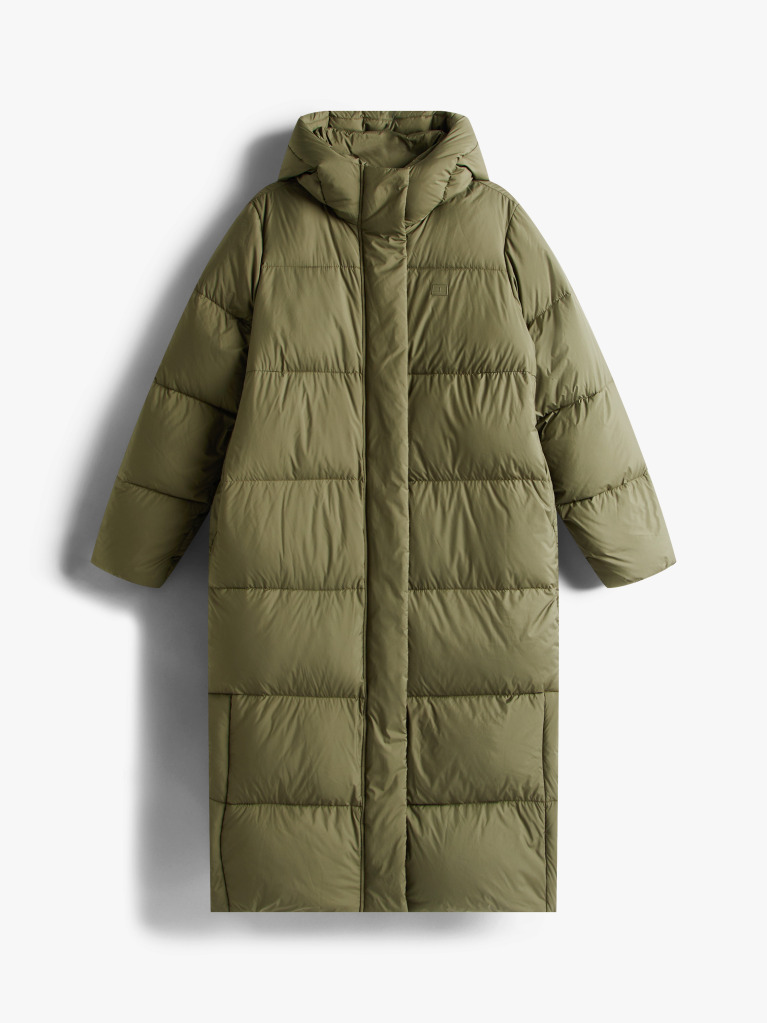Green Down Hooded Longline Puffer Coat  Women