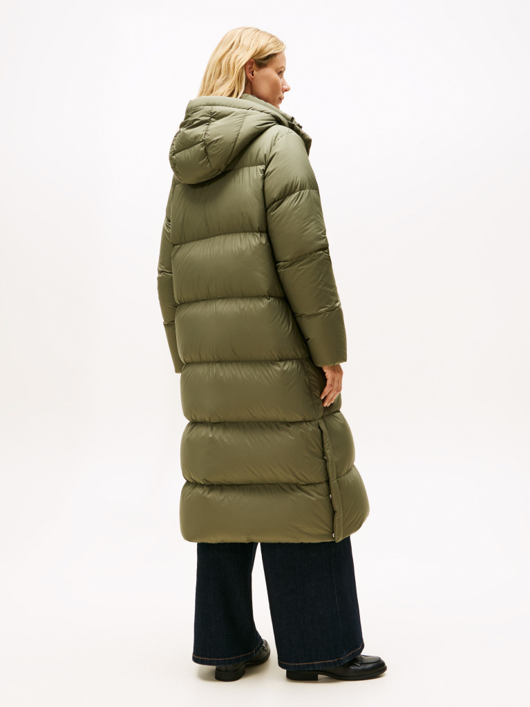 Green Down Hooded Longline Puffer Coat  Women
