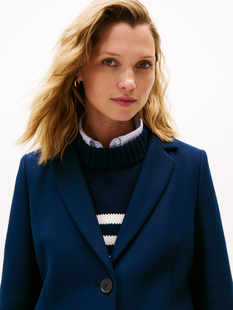 Blue Single Breasted Coat With Cashmere  Women
