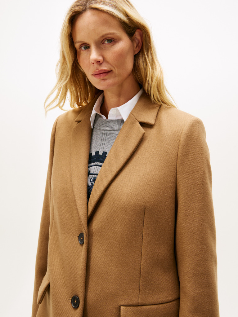Brown Single Breasted Coat With Cashmere  Women