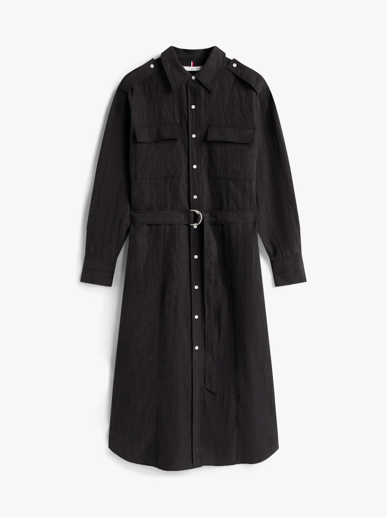 Black Relaxed Midi Belted Utility Dress  Women