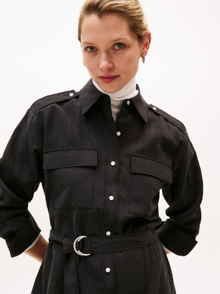 Black Relaxed Midi Belted Utility Dress  Women