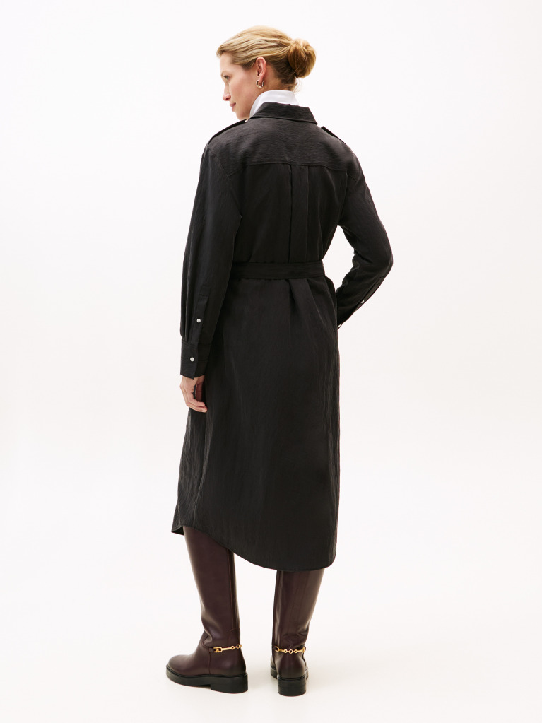 Black Relaxed Midi Belted Utility Dress  Women