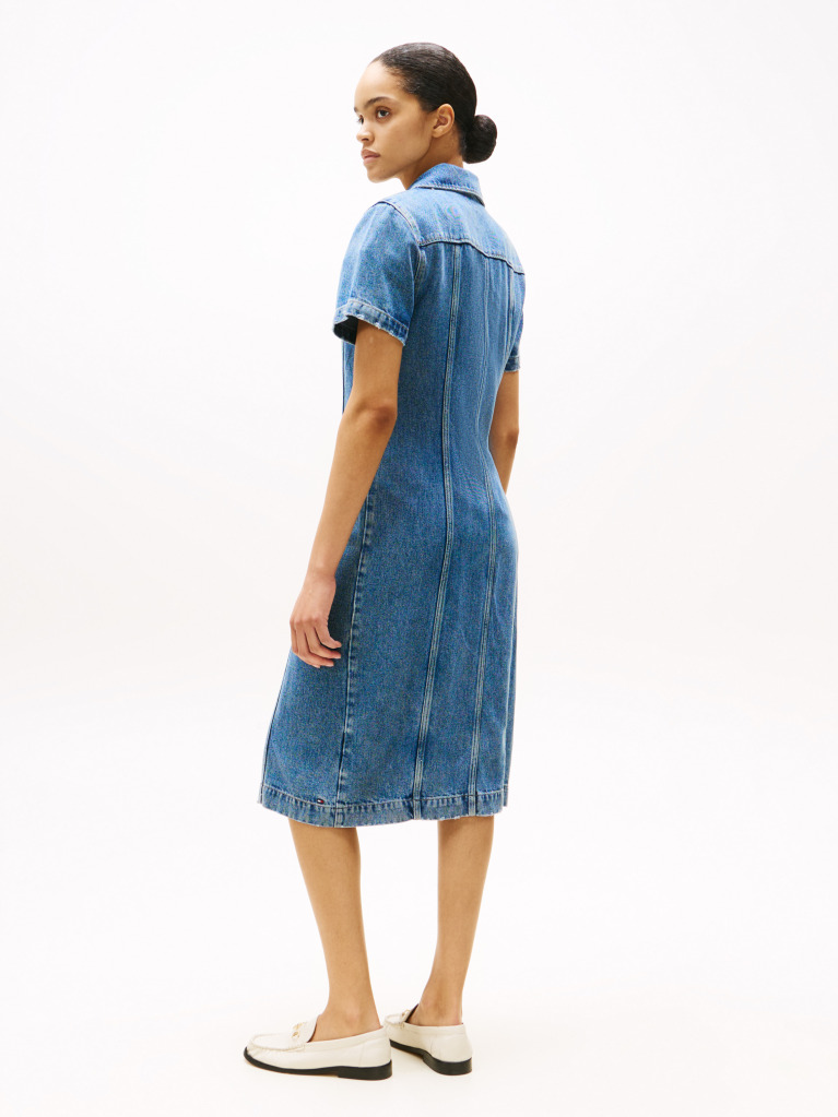 Blue Midi Denim Short Sleeve Shirt Dress  Women