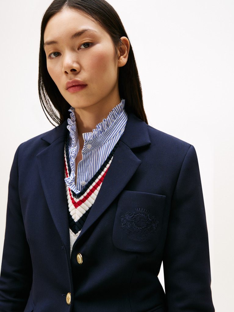 Blue TH Crest Embroidery Slim Fit Blazer  Women