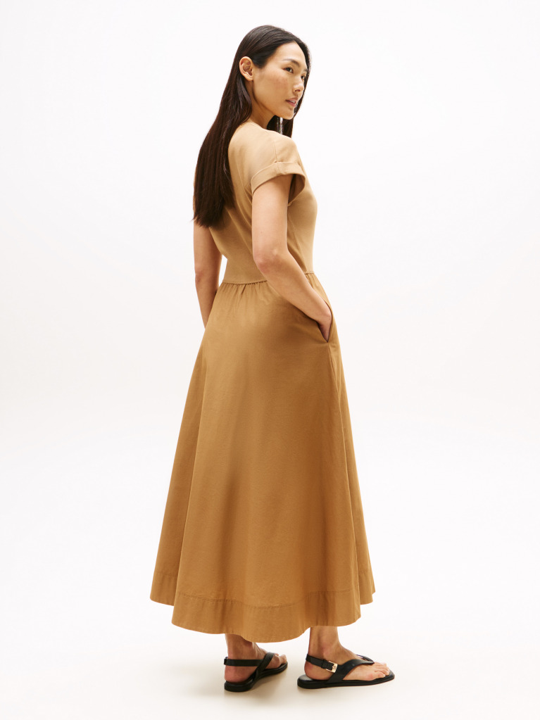 Brown Gold-Tone Button Midi Dress  Women