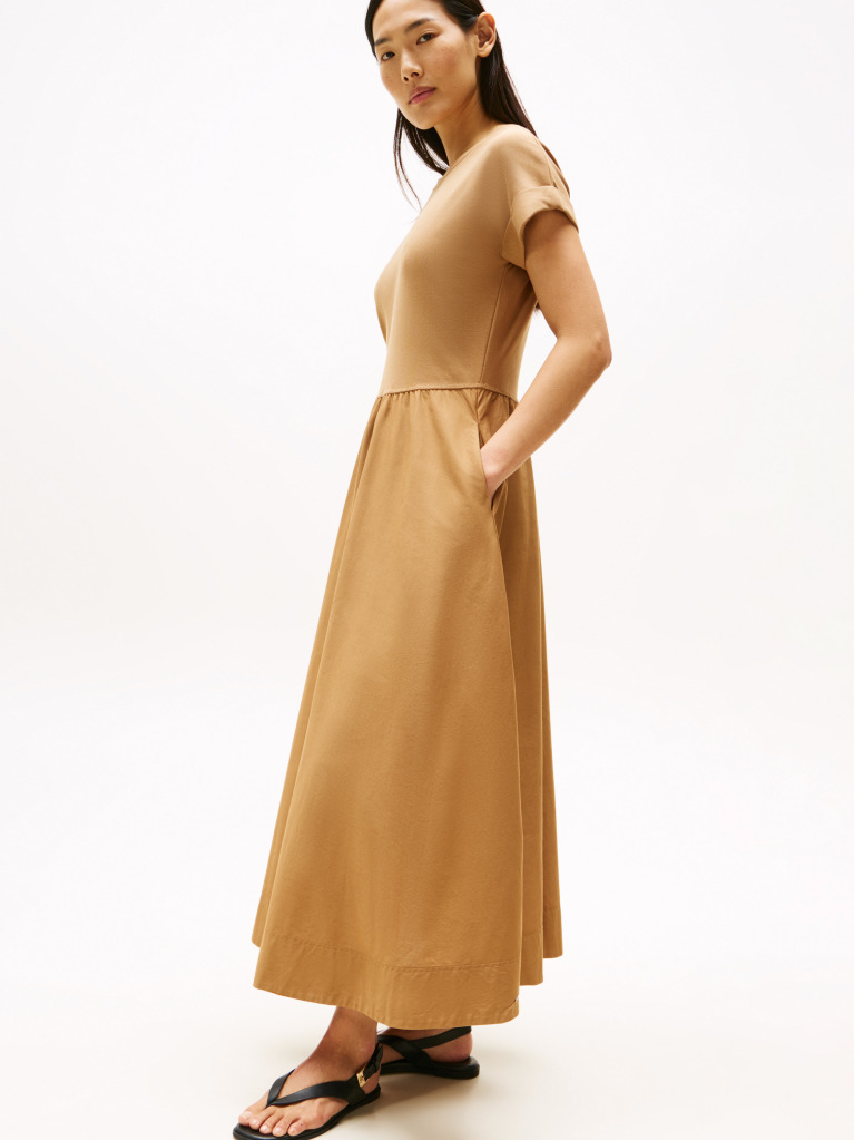 Brown Gold-Tone Button Midi Dress  Women