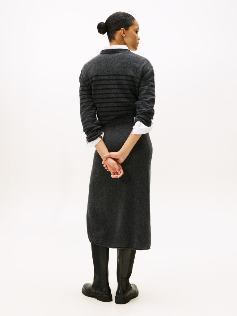 Grey Soft Wool A-Line Midi Skirt  Women