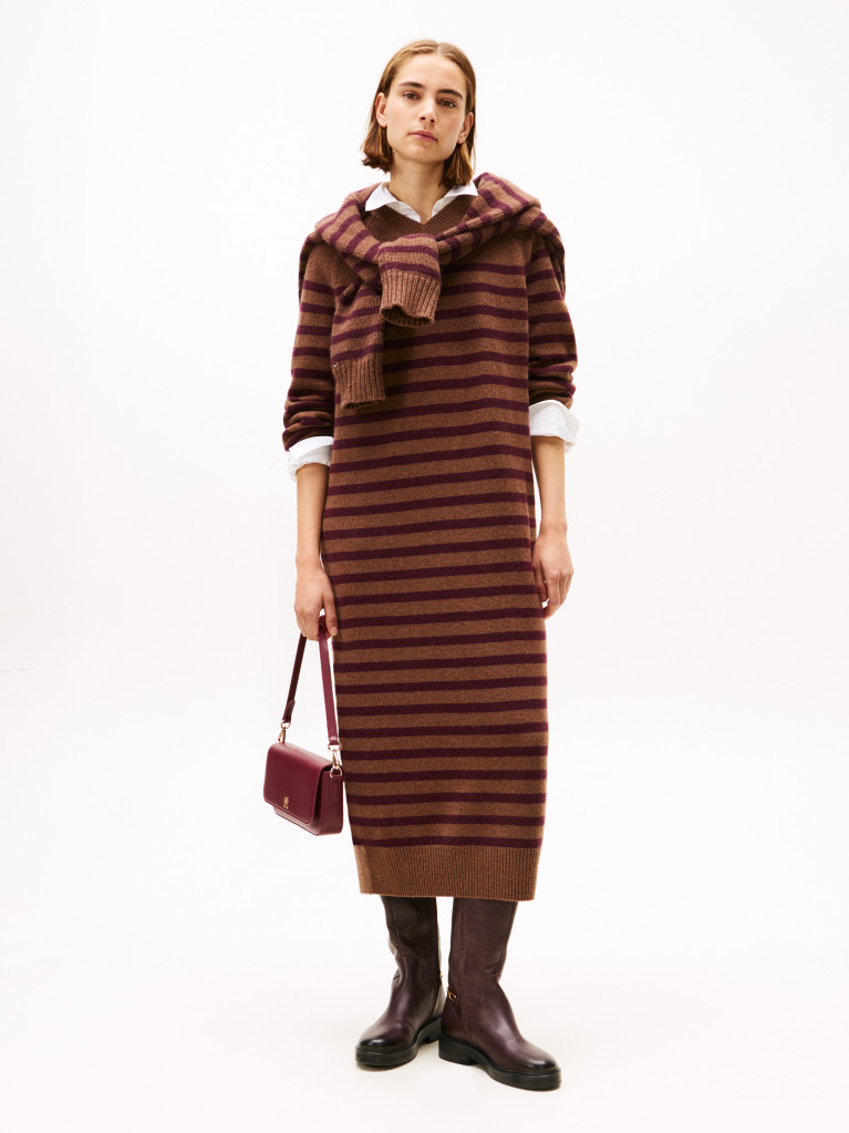Multi Stripe Midi Jumper Dress With Cashmere  Women