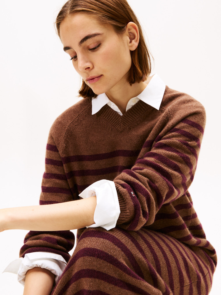 Multi Stripe Midi Jumper Dress With Cashmere  Women