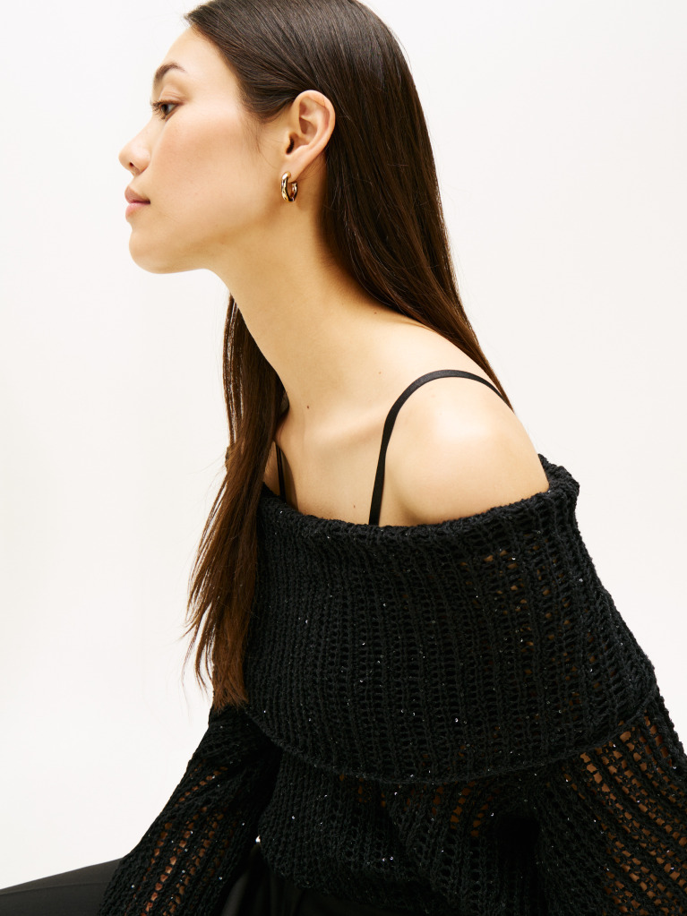 Black Sequin Cowl Neck Slim Jumper  Women