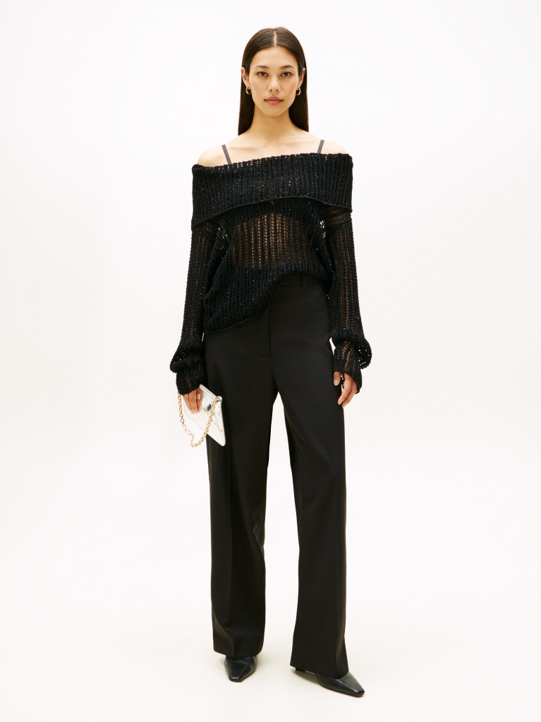Black Sequin Cowl Neck Slim Jumper  Women