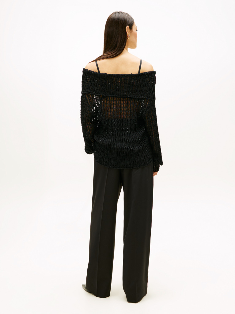 Black Sequin Cowl Neck Slim Jumper  Women