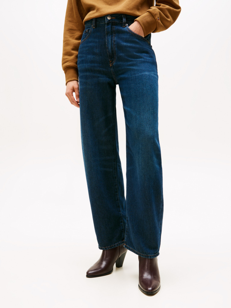 Blue Mid Rise Relaxed Barrel Leg Jeans  Women