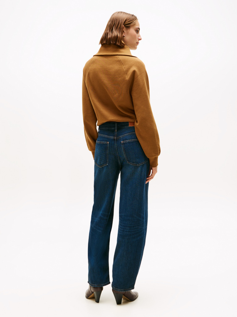 Blue Mid Rise Relaxed Barrel Leg Jeans  Women