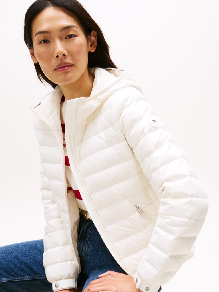 Beige Down Regular Hooded Jacket  Women