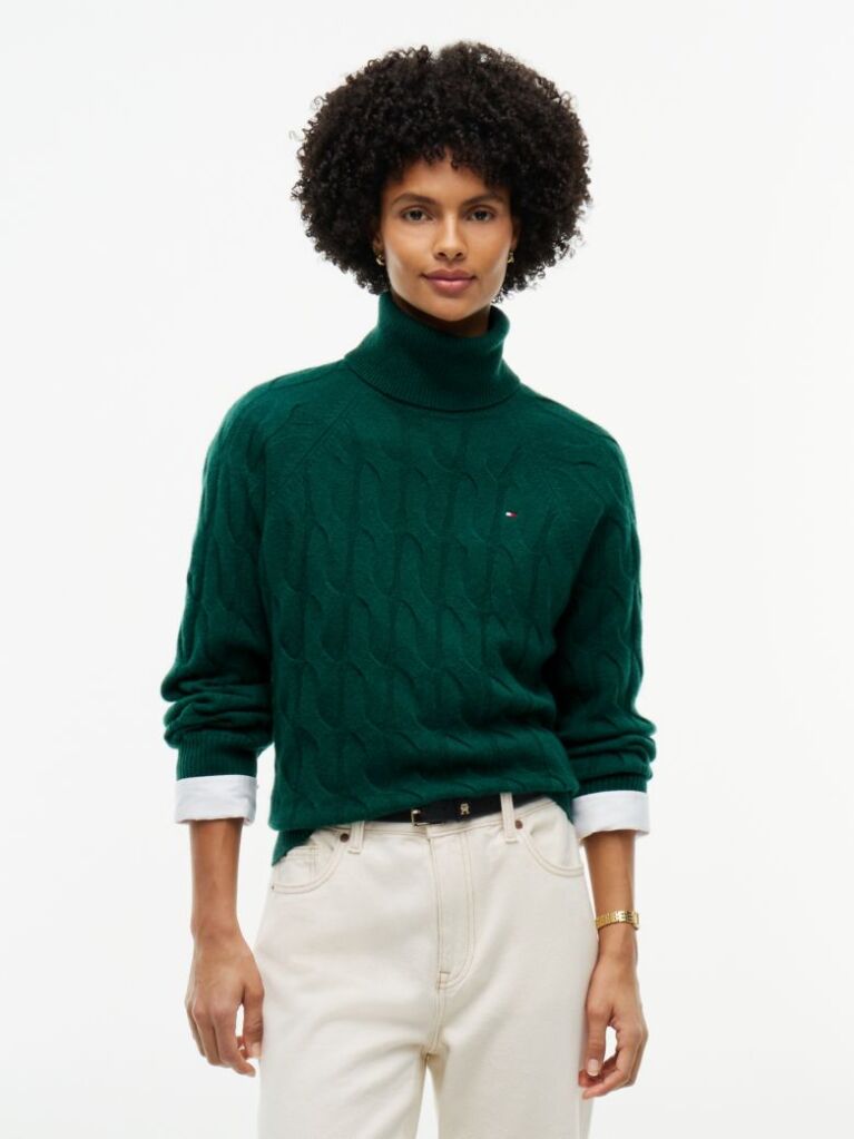 Green Cable Knit Soft Wool Relaxed Jumper  Women