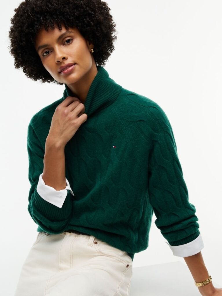 Green Cable Knit Soft Wool Relaxed Jumper  Women